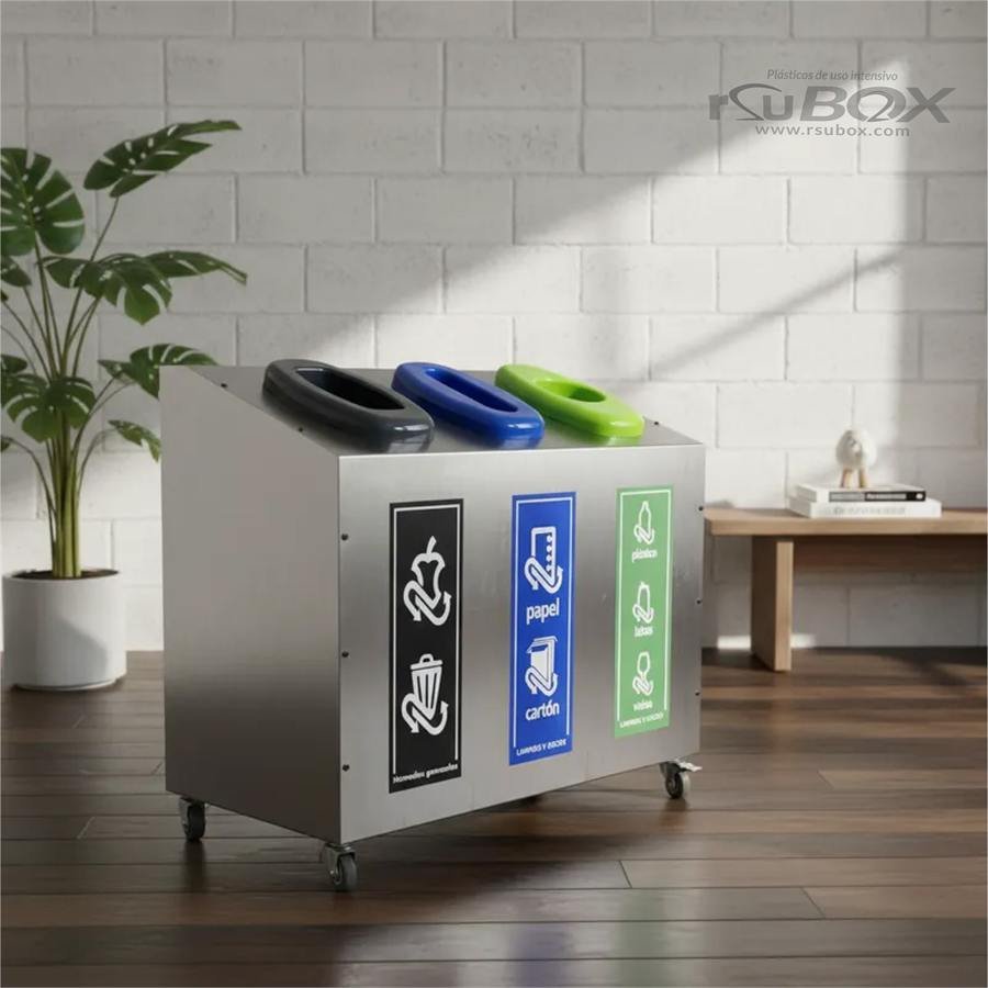 Estación de reciclado RSU BOX en acero inoxidable, detalle